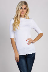 PinkBlush White Lettuce Hem Fitted Top