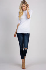 PinkBlush White Lettuce Hem Fitted Top