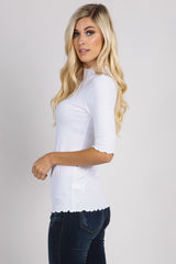 PinkBlush White Lettuce Hem Fitted Top