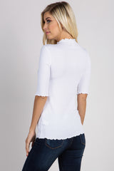 PinkBlush White Lettuce Hem Fitted Top