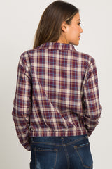 Plum Plaid Knotted Front Top