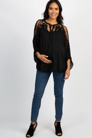 Black Floral Mesh Maternity Peasant Top