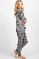 PinkBlush Olive Camo Long Sleeve Pocket Front Pajama Set