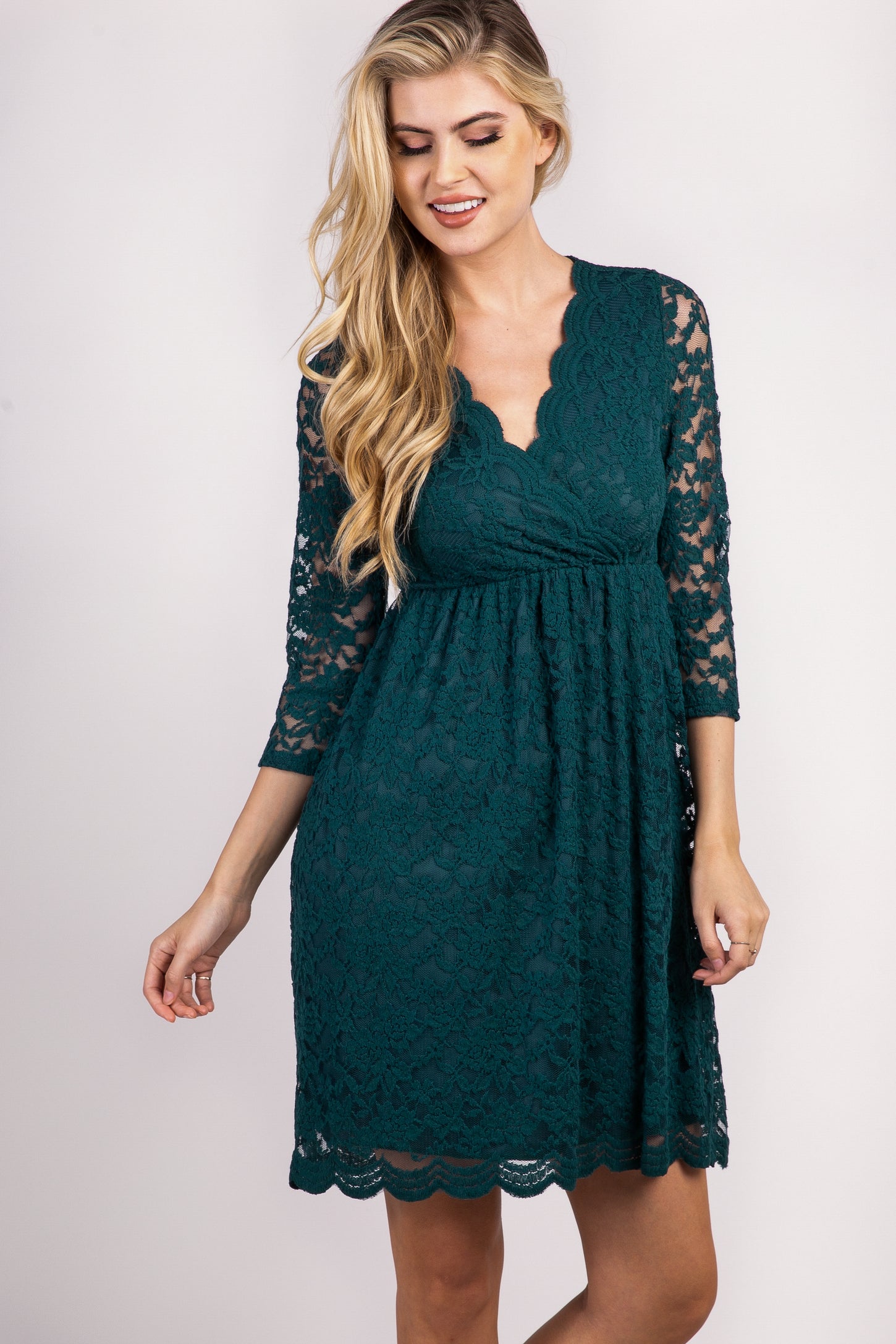Overlay Lace Green PinkBlush Wrap Dress– Forest