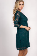 Forest Green Lace Overlay Wrap Dress