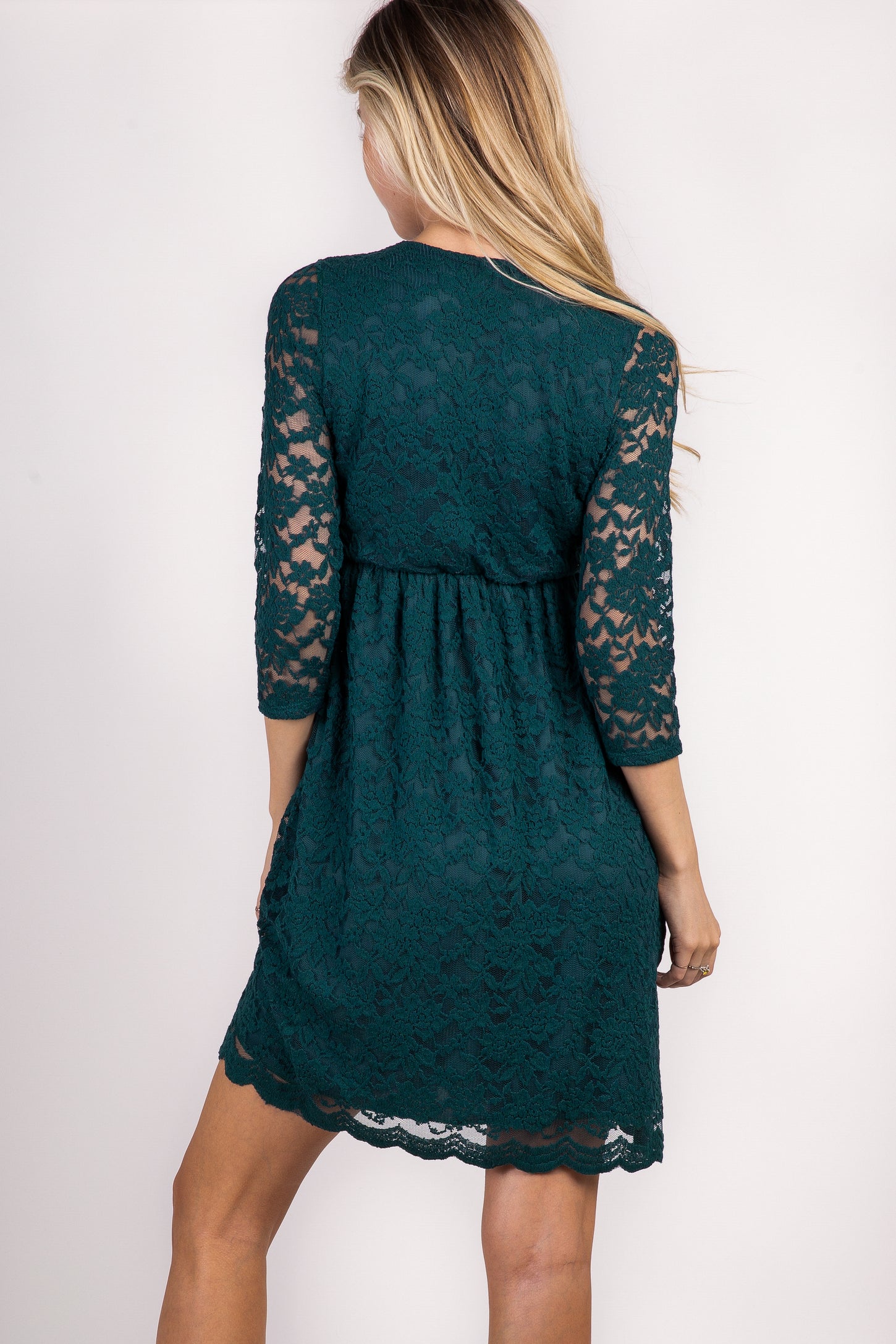 Forest Wrap Lace Overlay PinkBlush Green Dress–