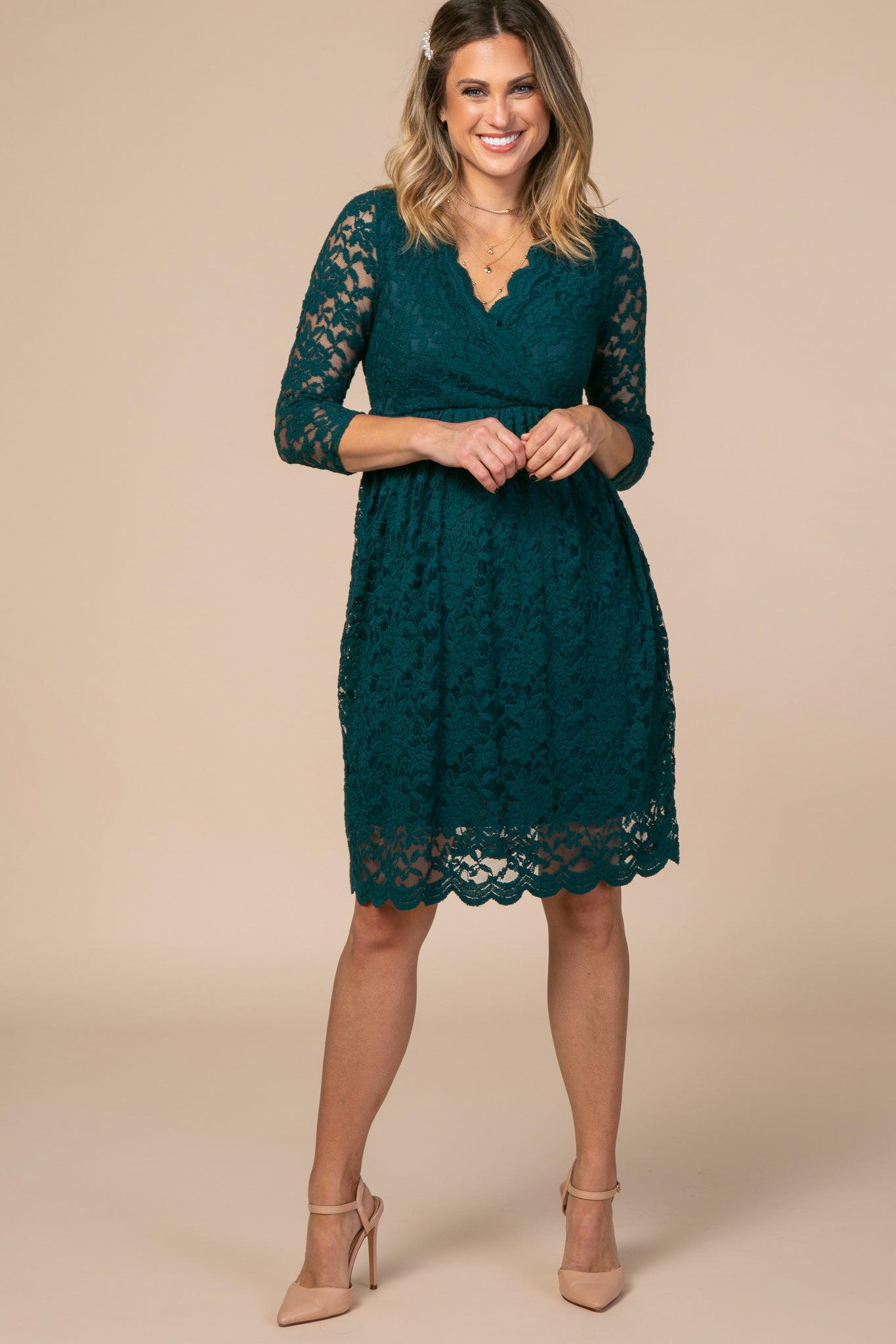Forest Overlay Green Wrap PinkBlush Dress– Lace