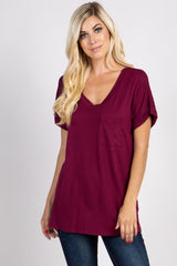 Burgundy Solid Pocket Top