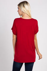 Red Solid Pocket Front Top