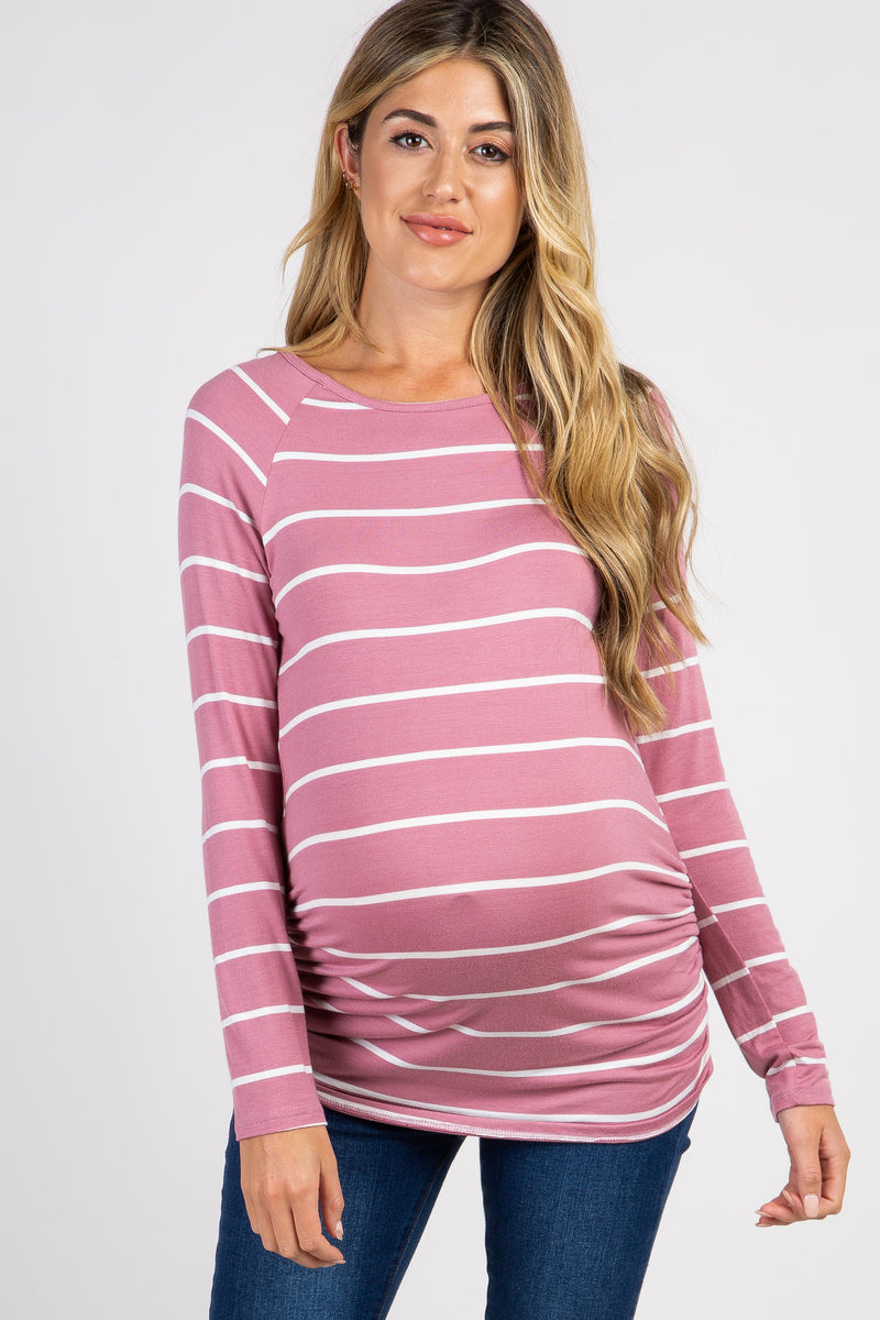 Mauve Striped Ruched Maternity Top– PinkBlush