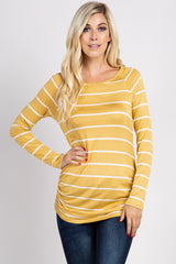 Mustard Striped Ruched Maternity Top