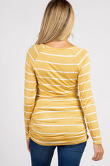 Mustard Striped Ruched Maternity Top