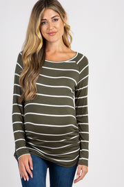 Olive Striped Ruched Maternity Top