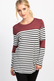 PinkBlush Burgundy Striped Colorblock Top