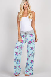 Mint Green Floral Drawstring Lounge Pants