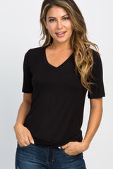 Black Basic V-Neck Maternity Top