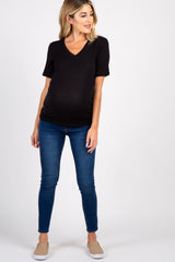 Black Basic V-Neck Maternity Top