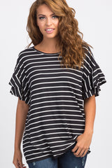 Black Striped Flounce Short Sleeve Top