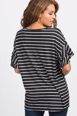 Black Striped Flounce Short Sleeve Top