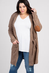 PinkBlush Taupe Solid Knit Elbow Patch Plus Cardigan