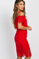 Red Lace Cold Shoulder Midi Dress