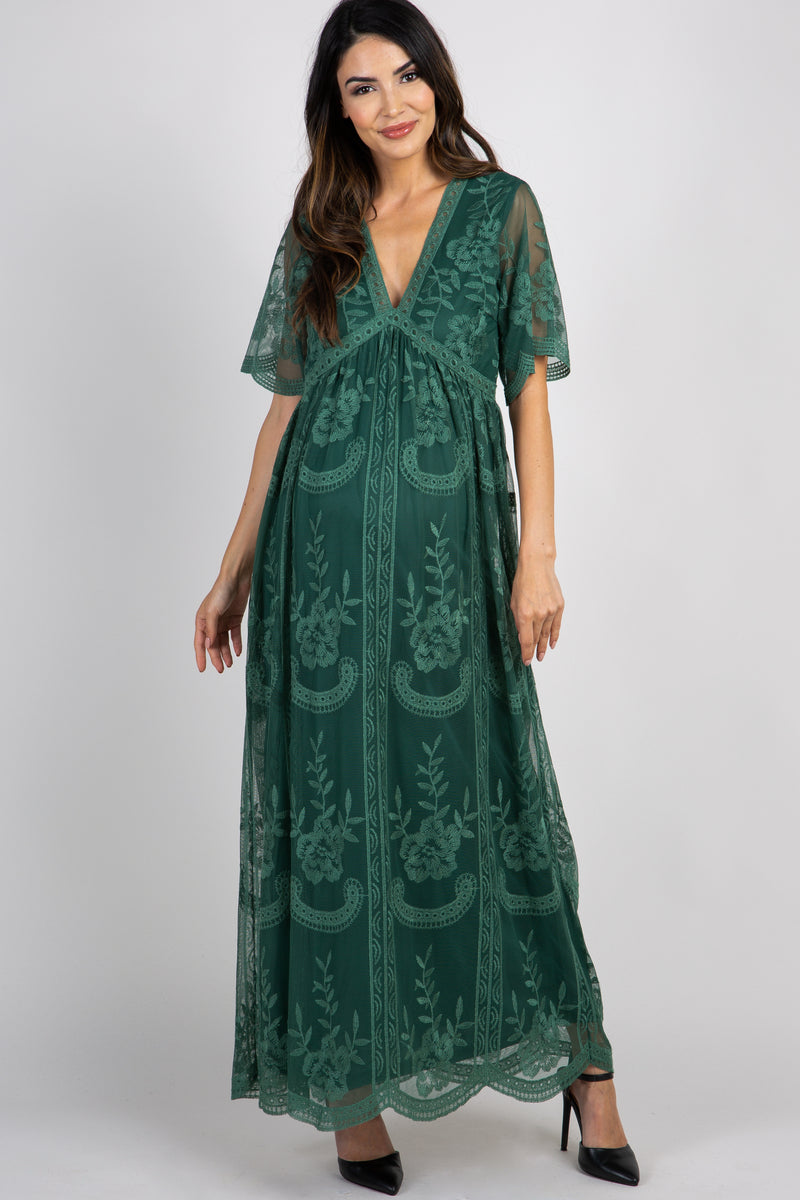 Teal Green Lace Mesh Overlay Maternity Maxi Dress – PinkBlush