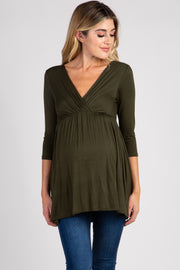 PinkBlush Olive Draped Front 3/4 Sleeve Maternity/Nursing Top