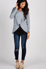 Heather Grey Layered Wrap Hem Nursing Top