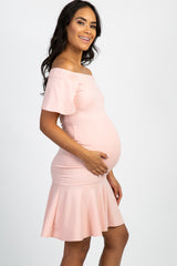 Light Pink Off Shoulder Mermaid Maternity Dress