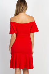 Red Off Shoulder Mermaid Maternity Dress