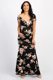 PinkBlush Black Rose Off Shoulder Wrap Maternity Photoshoot Gown/Dress