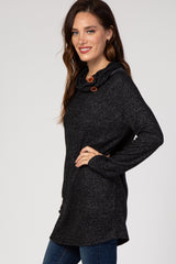 Black Heather Knit Cowl Neck Top