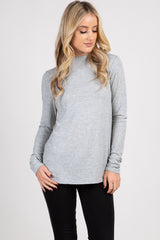 Grey Ribbed Mock Neck Long Sleeve Top