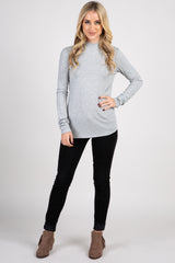 Grey Ribbed Mock Neck Long Sleeve Top