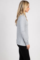 Grey Ribbed Mock Neck Long Sleeve Top