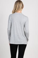 Grey Ribbed Mock Neck Long Sleeve Top