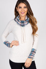 Blue Plaid Cowl Neck Top