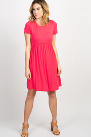 PinkBlush Coral Solid Crochet Trim Shift Dress