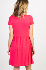 PinkBlush Coral Solid Crochet Trim Shift Dress