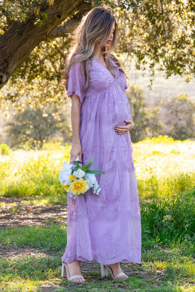 Floral Maternity Dress for Photoshoot Baby Shower, Square Neck
