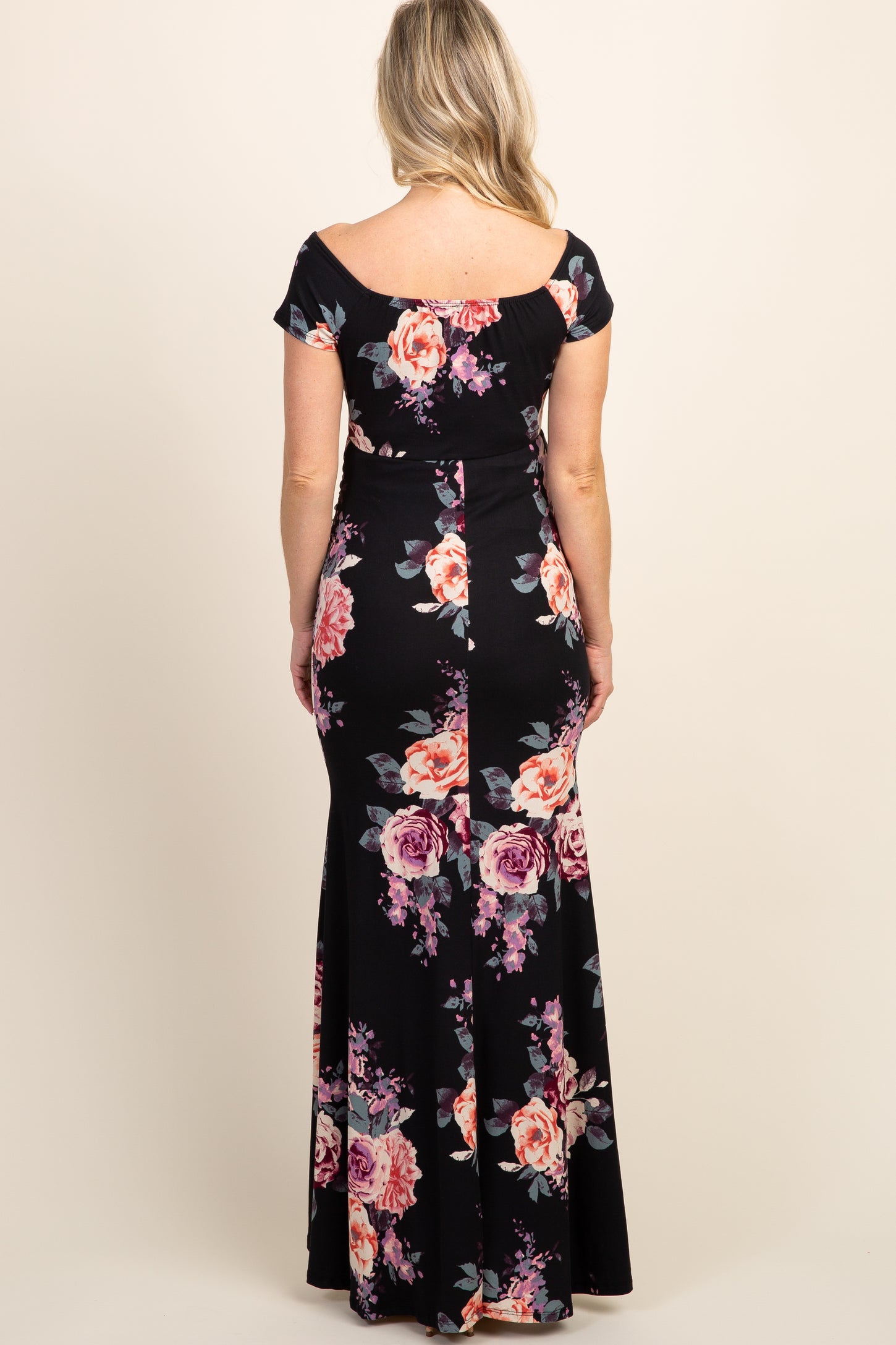 Charcoal Floral Embroidered Off Shoulder Dress– PinkBlush