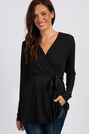 PinkBlush Black Ribbed Sash Tie Wrap Nursing Top