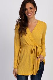 PinkBlush Yellow Ribbed Sash Tie Wrap Nursing Top