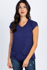 PinkBlush Navy Blue Layered Wrap Front Nursing Top