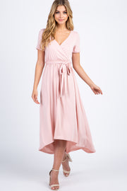 PinkBlush Light Pink Solid Hi-Low Wrap Dress