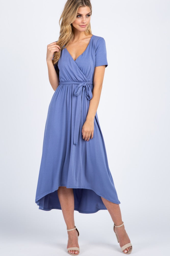 Slate Blue Solid Hi-Low Wrap Dress – PinkBlush