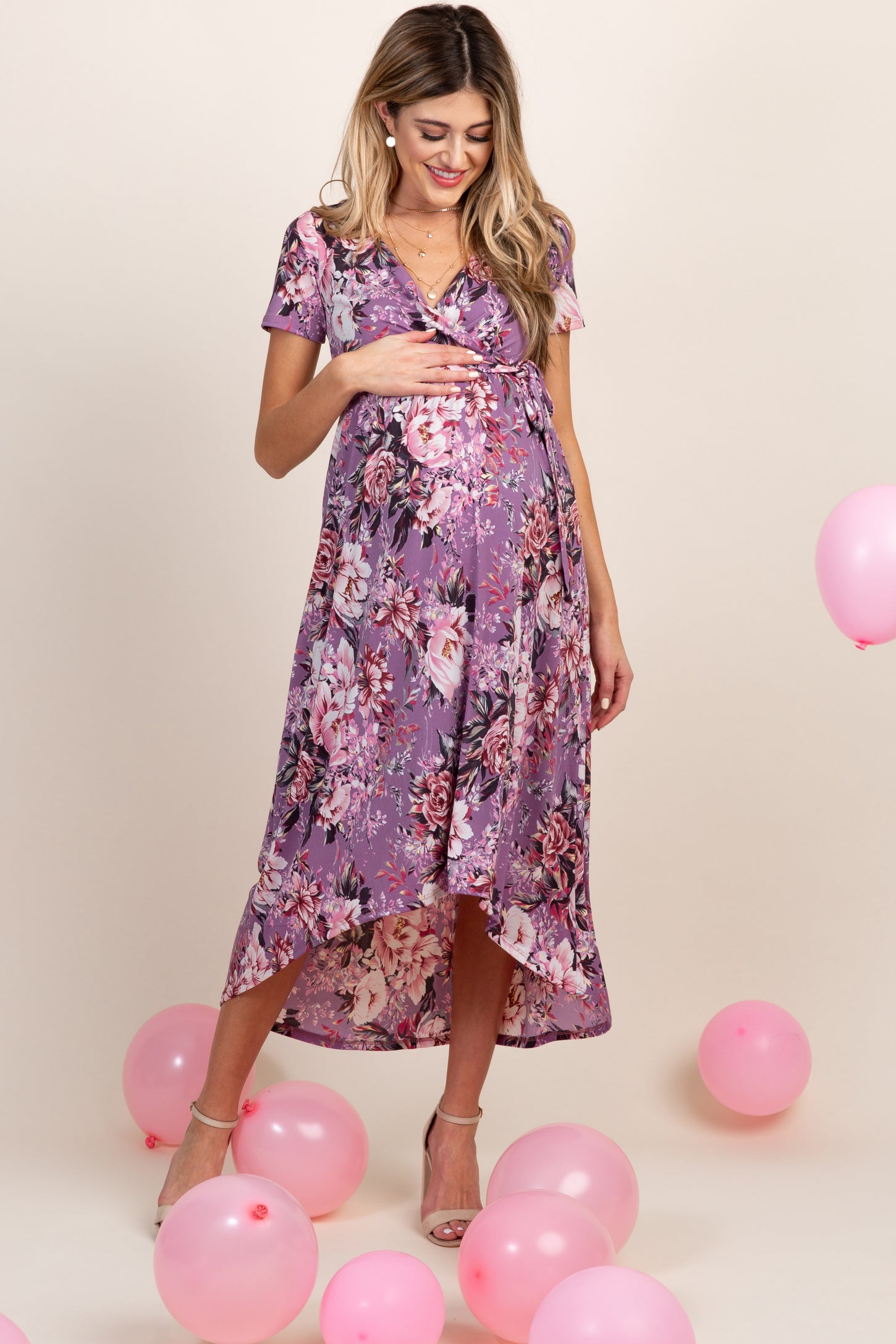 Lavender Floral V-Neck Dress– PinkBlush