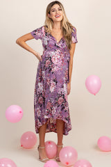 PinkBlush Lavender Floral Hi-Low Wrap Maternity Dress