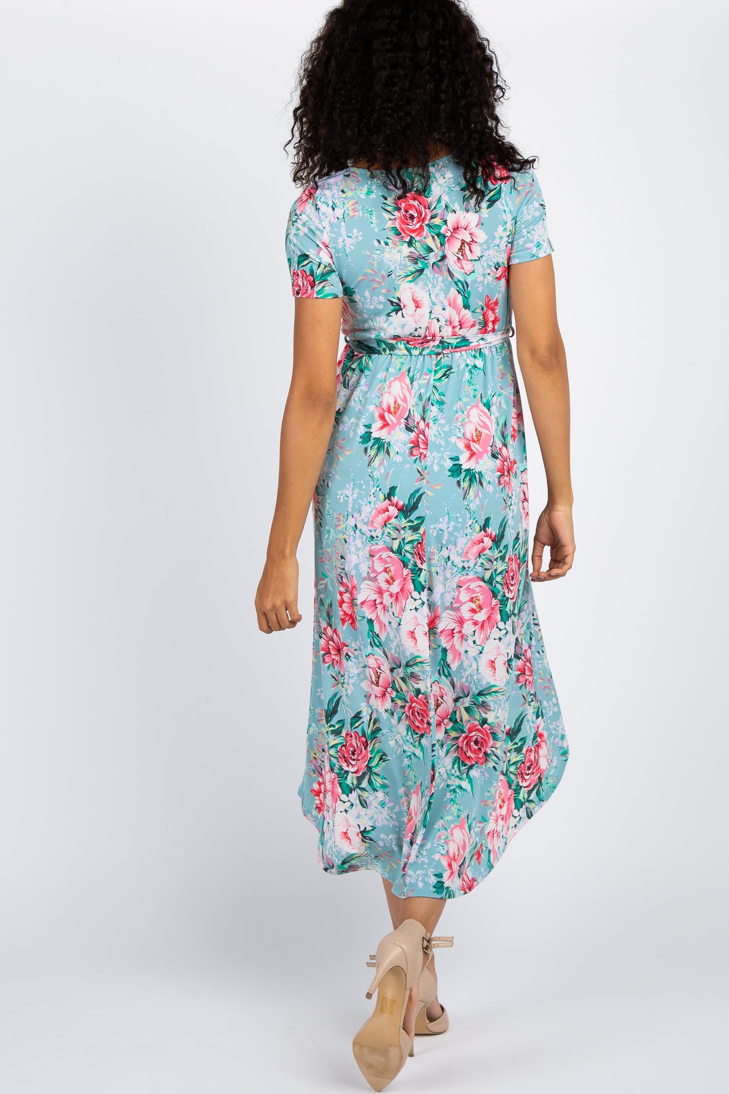 Mint Floral Hi-Low Wrap Maternity Dress– PinkBlush