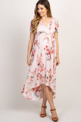 PinkBlush Peach Floral Hi-Low Maternity Wrap Dress